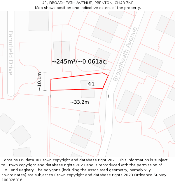41, BROADHEATH AVENUE, PRENTON, CH43 7NP: Plot and title map