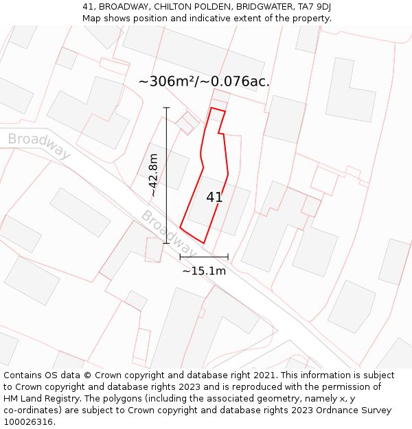 41, BROADWAY, CHILTON POLDEN, BRIDGWATER, TA7 9DJ: Plot and title map