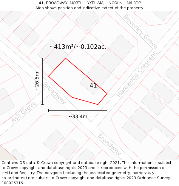 41, BROADWAY, NORTH HYKEHAM, LINCOLN, LN6 8DP: Plot and title map