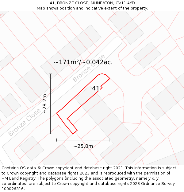 41, BRONZE CLOSE, NUNEATON, CV11 4YD: Plot and title map