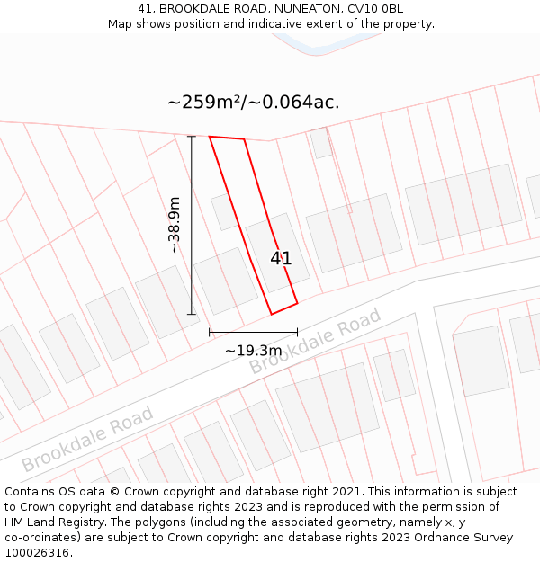 41, BROOKDALE ROAD, NUNEATON, CV10 0BL: Plot and title map