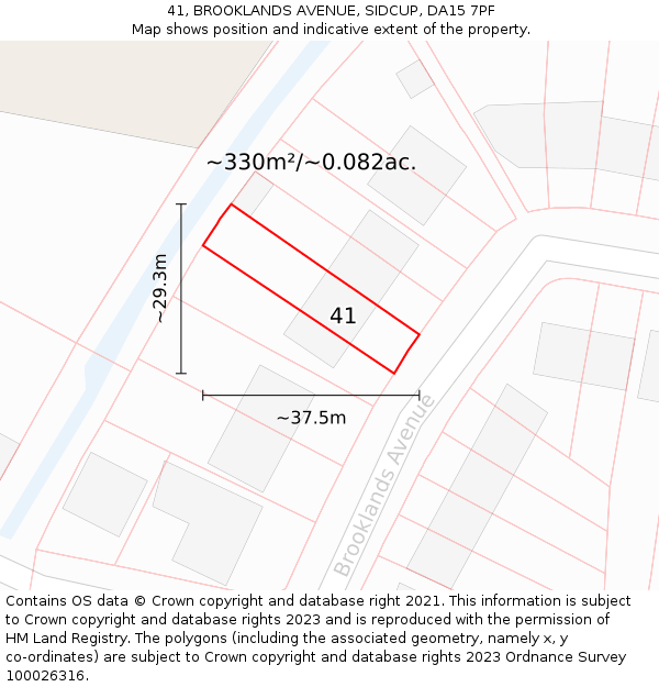 41, BROOKLANDS AVENUE, SIDCUP, DA15 7PF: Plot and title map