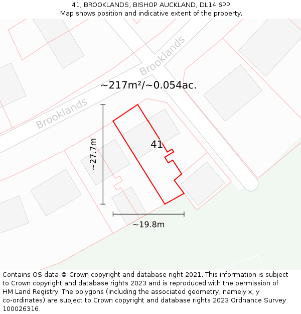 41, BROOKLANDS, BISHOP AUCKLAND, DL14 6PP: Plot and title map