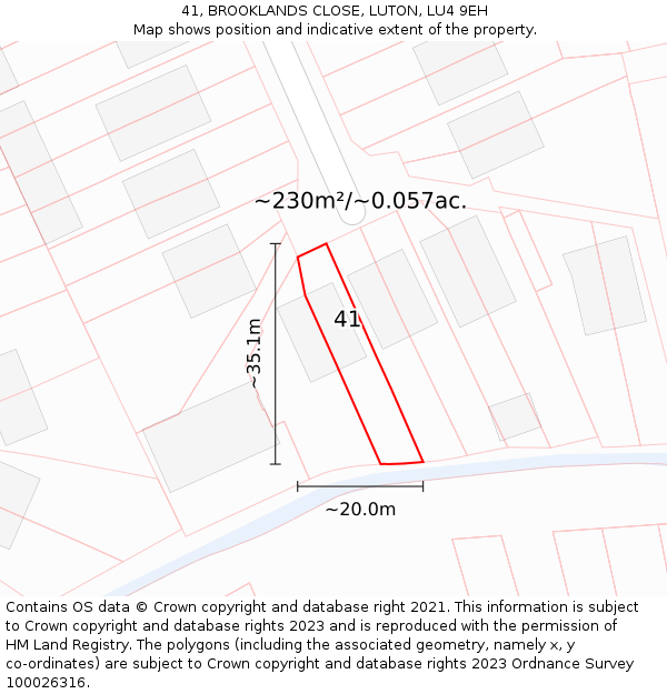 41, BROOKLANDS CLOSE, LUTON, LU4 9EH: Plot and title map