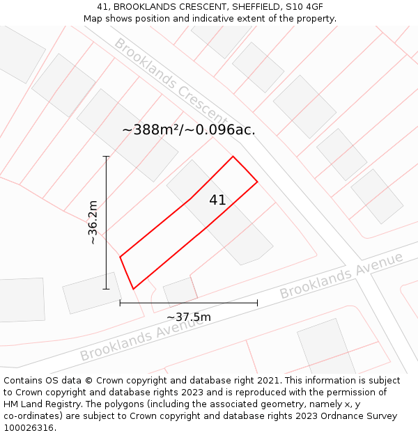 41, BROOKLANDS CRESCENT, SHEFFIELD, S10 4GF: Plot and title map