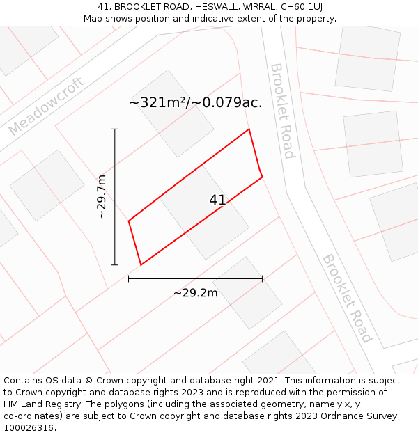 41, BROOKLET ROAD, HESWALL, WIRRAL, CH60 1UJ: Plot and title map