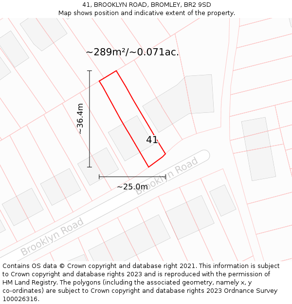 41, BROOKLYN ROAD, BROMLEY, BR2 9SD: Plot and title map