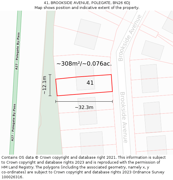 41, BROOKSIDE AVENUE, POLEGATE, BN26 6DJ: Plot and title map