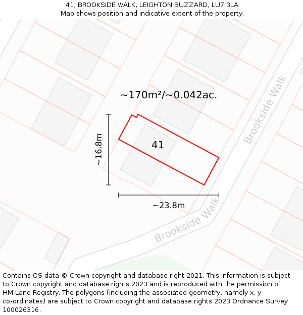 41, BROOKSIDE WALK, LEIGHTON BUZZARD, LU7 3LA: Plot and title map