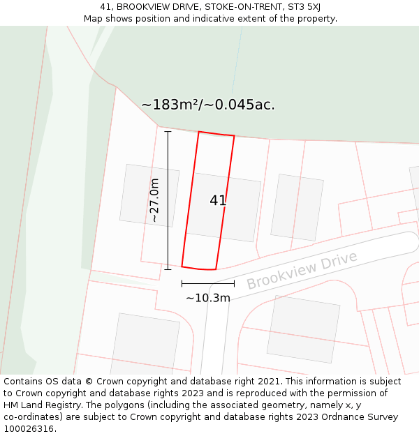 41, BROOKVIEW DRIVE, STOKE-ON-TRENT, ST3 5XJ: Plot and title map