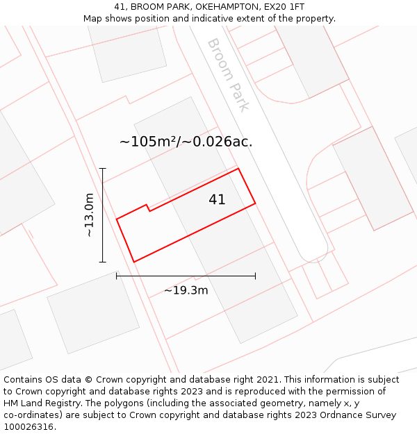 41, BROOM PARK, OKEHAMPTON, EX20 1FT: Plot and title map