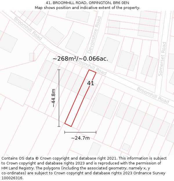 41, BROOMHILL ROAD, ORPINGTON, BR6 0EN: Plot and title map