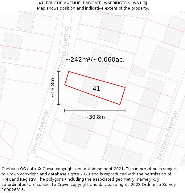41, BRUCHE AVENUE, PADGATE, WARRINGTON, WA1 3JJ: Plot and title map