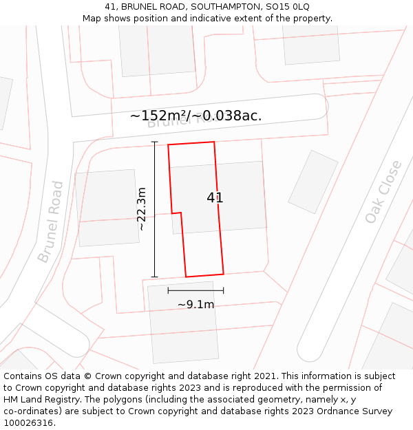 41, BRUNEL ROAD, SOUTHAMPTON, SO15 0LQ: Plot and title map