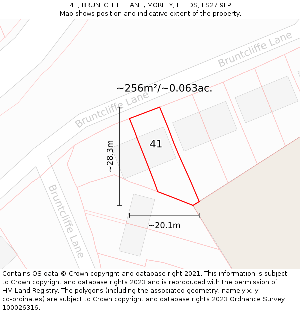 41, BRUNTCLIFFE LANE, MORLEY, LEEDS, LS27 9LP: Plot and title map