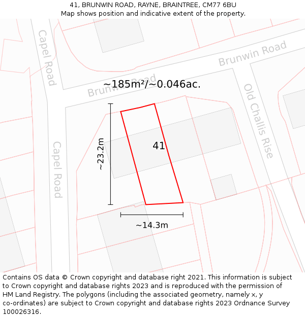 41, BRUNWIN ROAD, RAYNE, BRAINTREE, CM77 6BU: Plot and title map