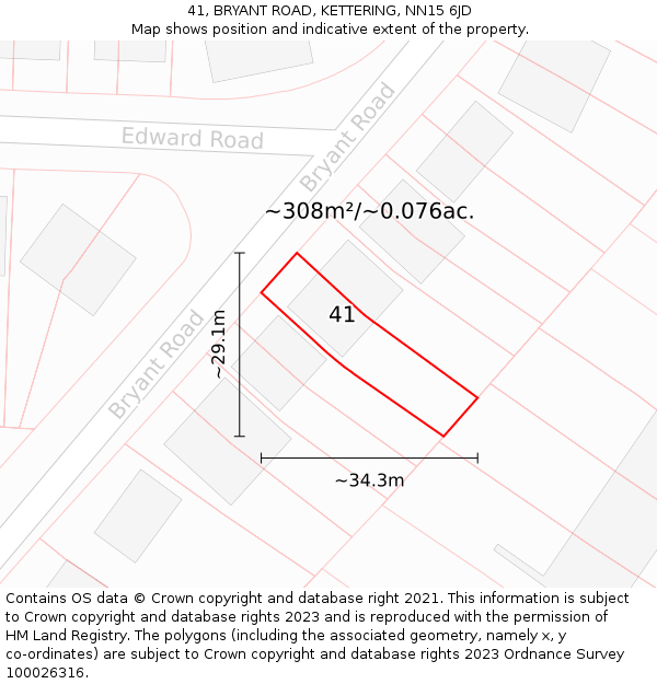 41, BRYANT ROAD, KETTERING, NN15 6JD: Plot and title map