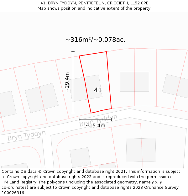 41, BRYN TYDDYN, PENTREFELIN, CRICCIETH, LL52 0PE: Plot and title map