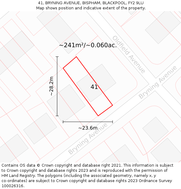 41, BRYNING AVENUE, BISPHAM, BLACKPOOL, FY2 9LU: Plot and title map