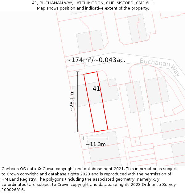 41, BUCHANAN WAY, LATCHINGDON, CHELMSFORD, CM3 6HL: Plot and title map