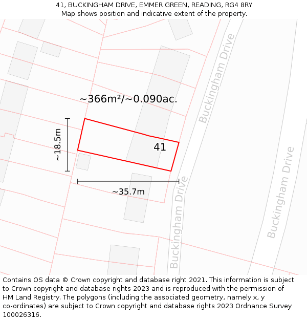 41, BUCKINGHAM DRIVE, EMMER GREEN, READING, RG4 8RY: Plot and title map