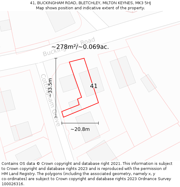 41, BUCKINGHAM ROAD, BLETCHLEY, MILTON KEYNES, MK3 5HJ: Plot and title map