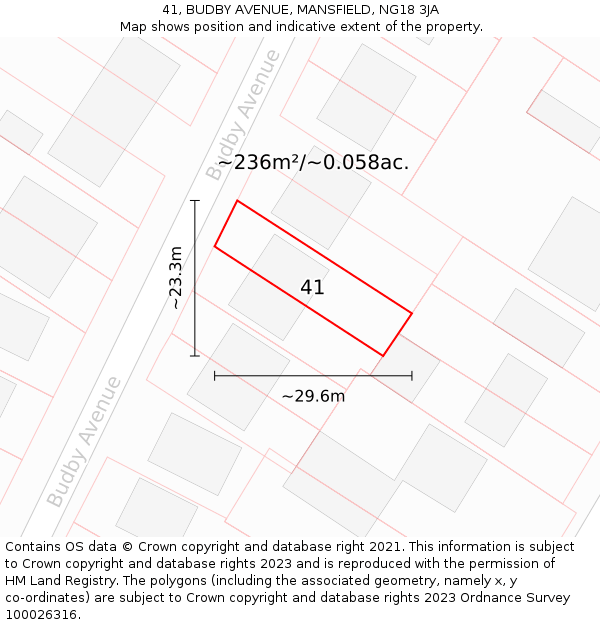 41, BUDBY AVENUE, MANSFIELD, NG18 3JA: Plot and title map