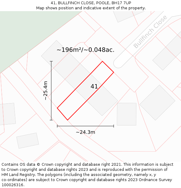 41, BULLFINCH CLOSE, POOLE, BH17 7UP: Plot and title map