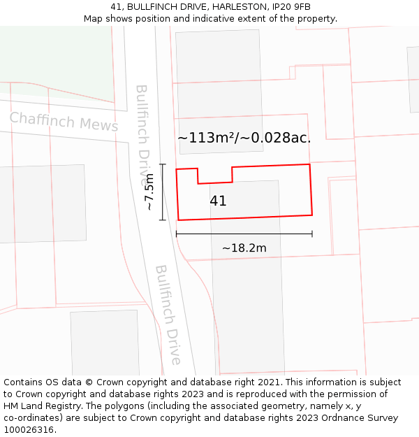 41, BULLFINCH DRIVE, HARLESTON, IP20 9FB: Plot and title map
