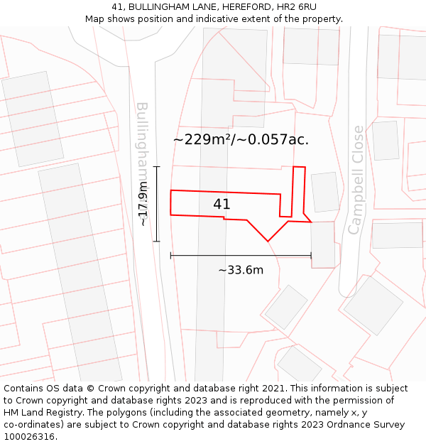 41, BULLINGHAM LANE, HEREFORD, HR2 6RU: Plot and title map