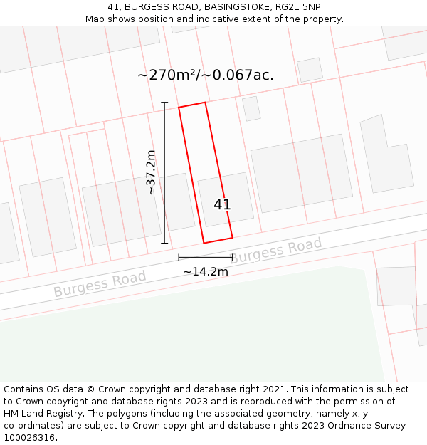 41, BURGESS ROAD, BASINGSTOKE, RG21 5NP: Plot and title map