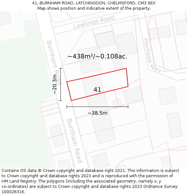 41, BURNHAM ROAD, LATCHINGDON, CHELMSFORD, CM3 6EX: Plot and title map