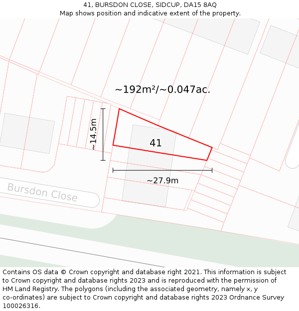 41, BURSDON CLOSE, SIDCUP, DA15 8AQ: Plot and title map