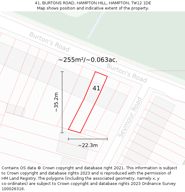 41, BURTONS ROAD, HAMPTON HILL, HAMPTON, TW12 1DE: Plot and title map