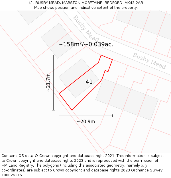 41, BUSBY MEAD, MARSTON MORETAINE, BEDFORD, MK43 2AB: Plot and title map