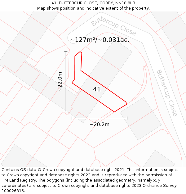 41, BUTTERCUP CLOSE, CORBY, NN18 8LB: Plot and title map