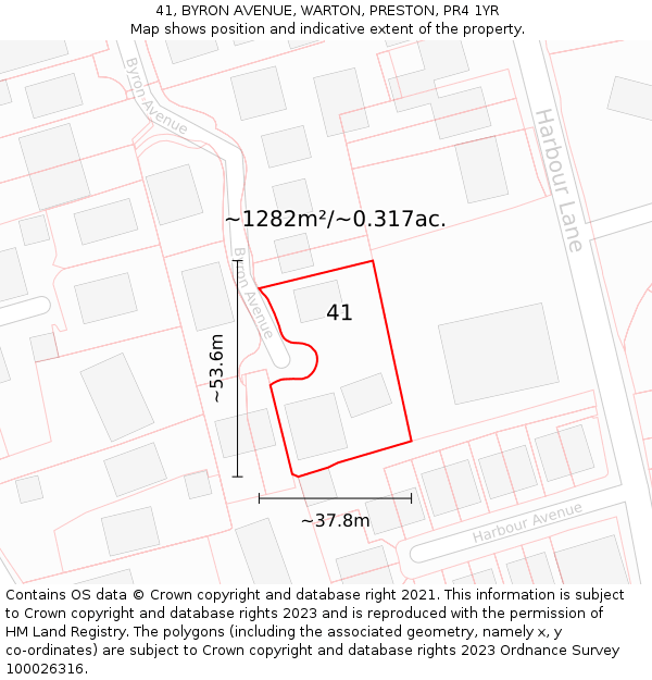 41, BYRON AVENUE, WARTON, PRESTON, PR4 1YR: Plot and title map