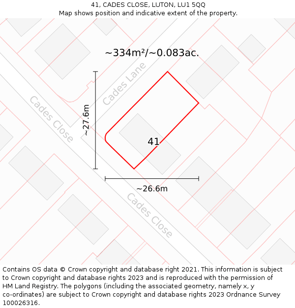 41, CADES CLOSE, LUTON, LU1 5QQ: Plot and title map