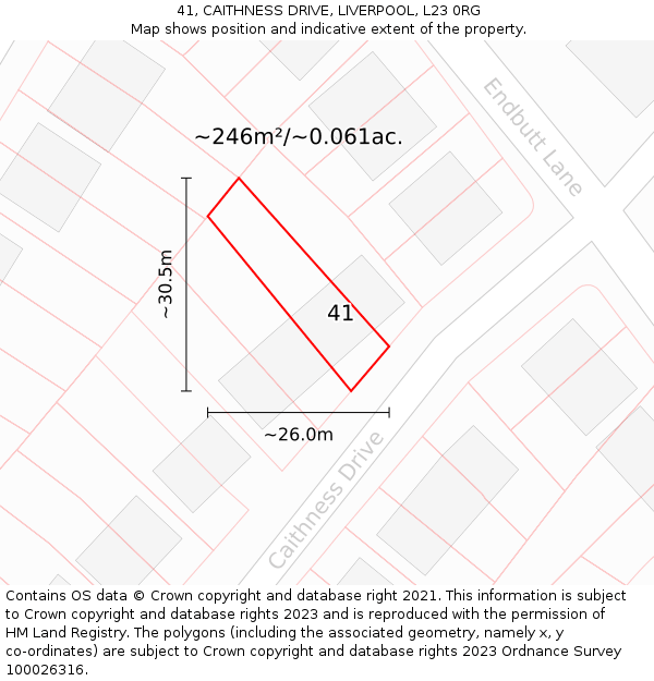 41, CAITHNESS DRIVE, LIVERPOOL, L23 0RG: Plot and title map