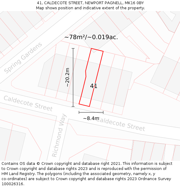 41, CALDECOTE STREET, NEWPORT PAGNELL, MK16 0BY: Plot and title map
