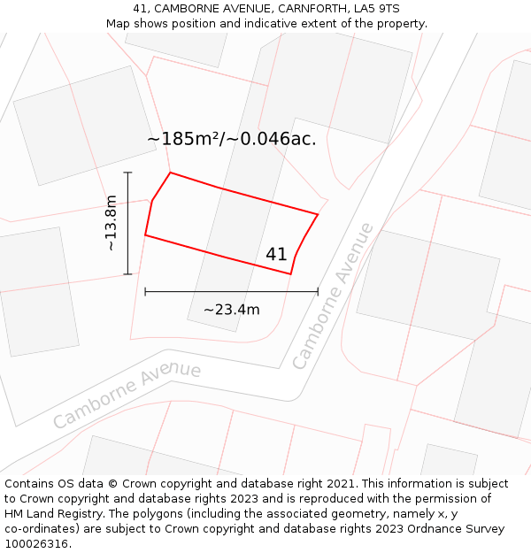41, CAMBORNE AVENUE, CARNFORTH, LA5 9TS: Plot and title map
