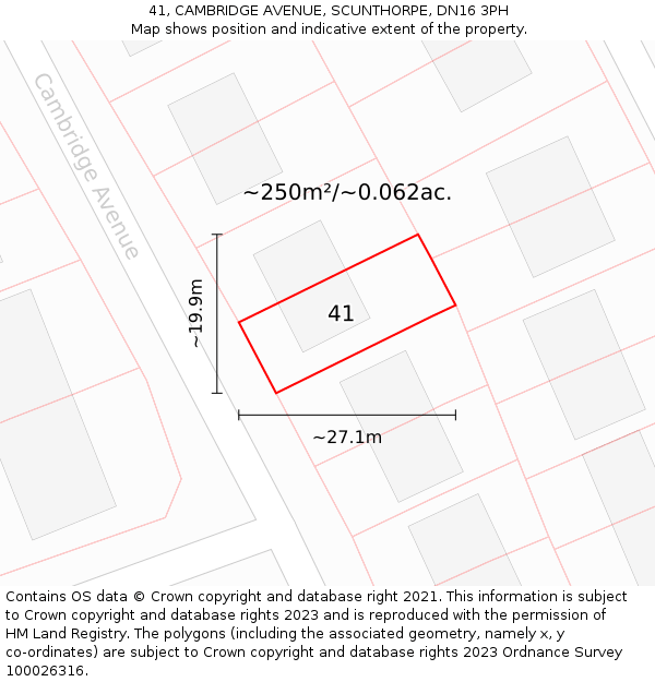 41, CAMBRIDGE AVENUE, SCUNTHORPE, DN16 3PH: Plot and title map