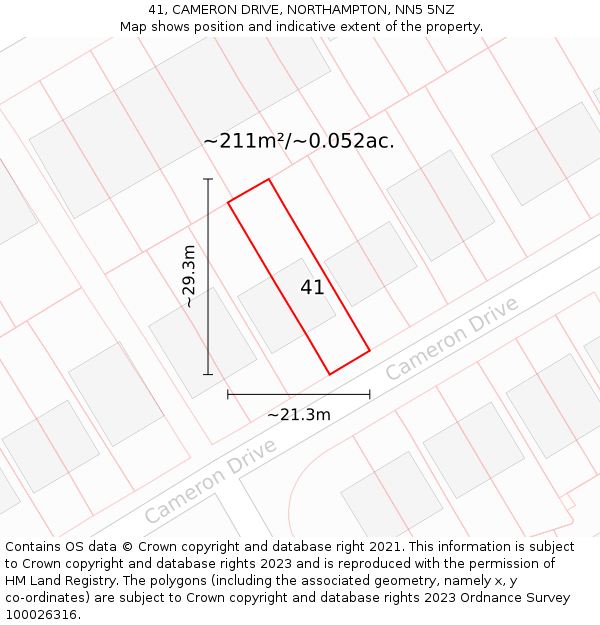 41, CAMERON DRIVE, NORTHAMPTON, NN5 5NZ: Plot and title map