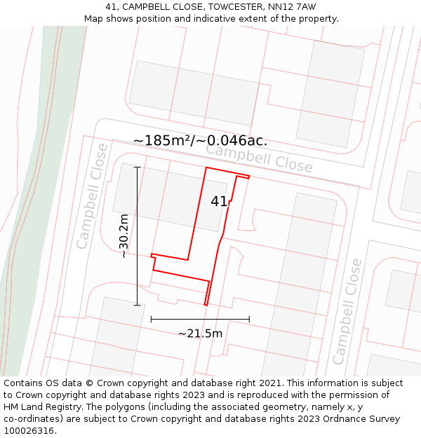 41, CAMPBELL CLOSE, TOWCESTER, NN12 7AW: Plot and title map