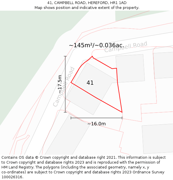 41, CAMPBELL ROAD, HEREFORD, HR1 1AD: Plot and title map