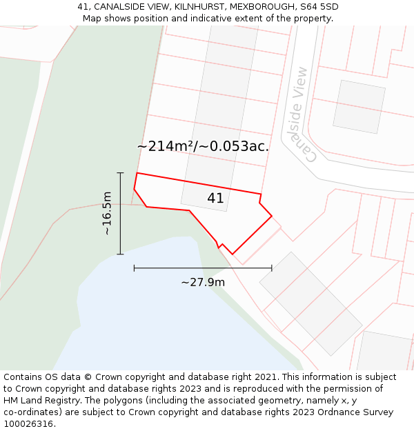 41, CANALSIDE VIEW, KILNHURST, MEXBOROUGH, S64 5SD: Plot and title map