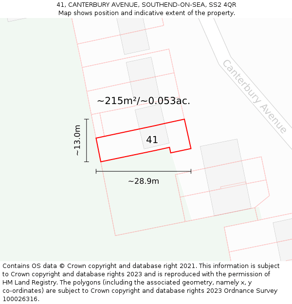 41, CANTERBURY AVENUE, SOUTHEND-ON-SEA, SS2 4QR: Plot and title map