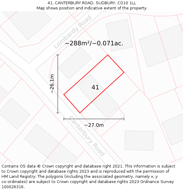 41, CANTERBURY ROAD, SUDBURY, CO10 1LL: Plot and title map