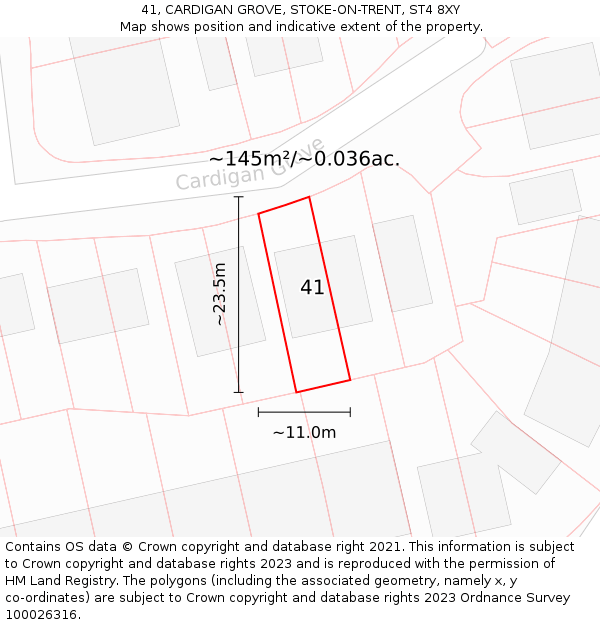 41, CARDIGAN GROVE, STOKE-ON-TRENT, ST4 8XY: Plot and title map
