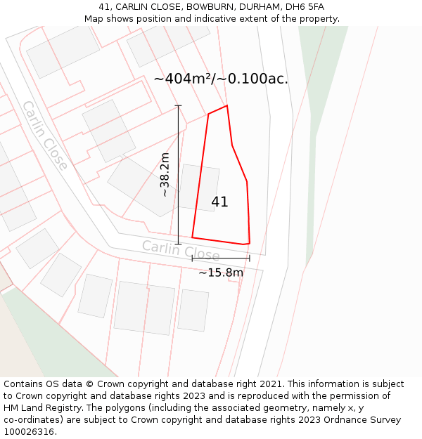 41, CARLIN CLOSE, BOWBURN, DURHAM, DH6 5FA: Plot and title map